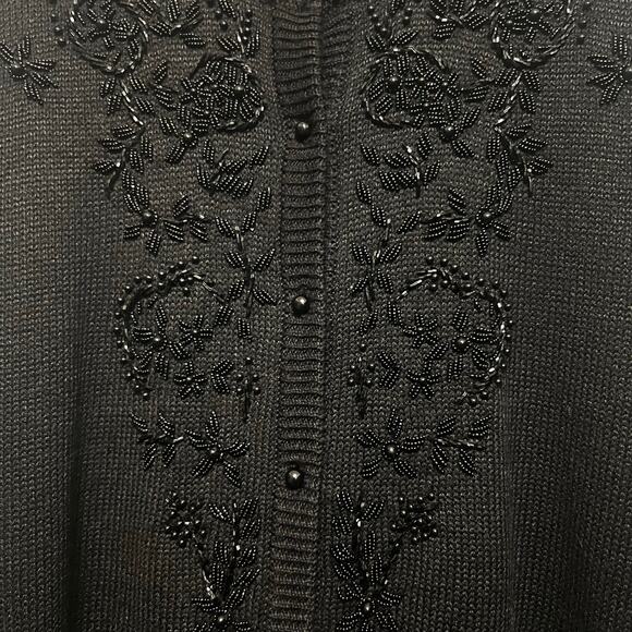 Vintage 80s Beaded Cardigan Sweater Size Medium Black Retro Style Rockabilly - Picture 5 of 11